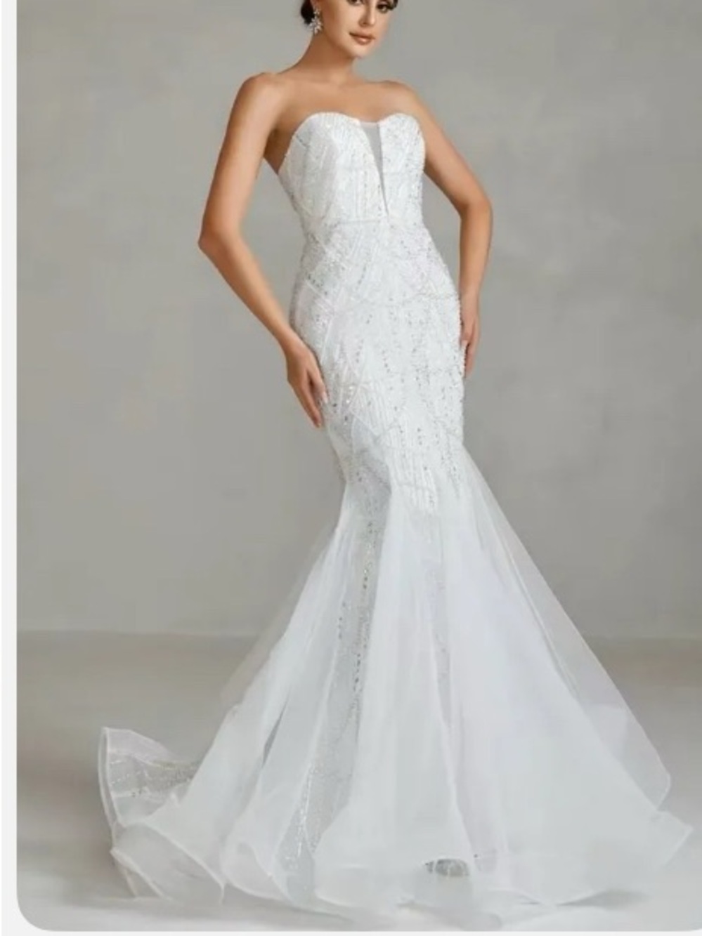 Beaded white strapless wedding gown sz XL 10-12